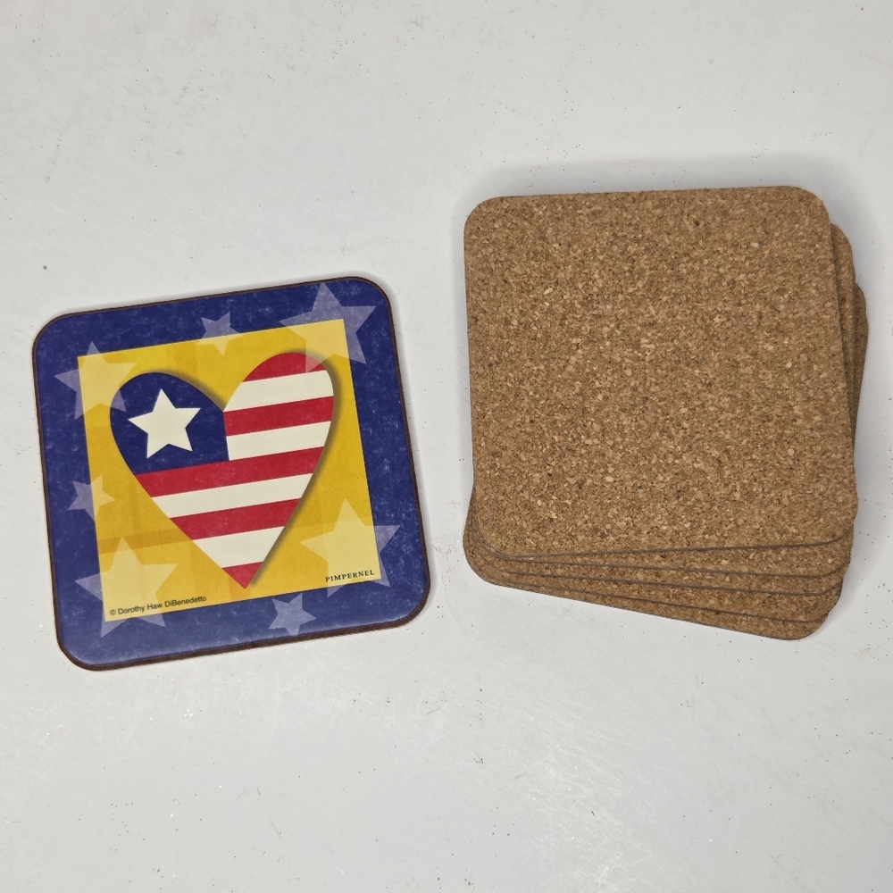 Pimpernel Premier Collection American Flag Heart Coasters Set‎ New - Picture 2 of 10